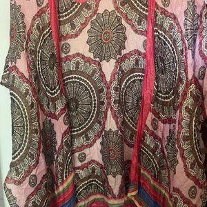 Desigual Pink and Red Patterned Poncho